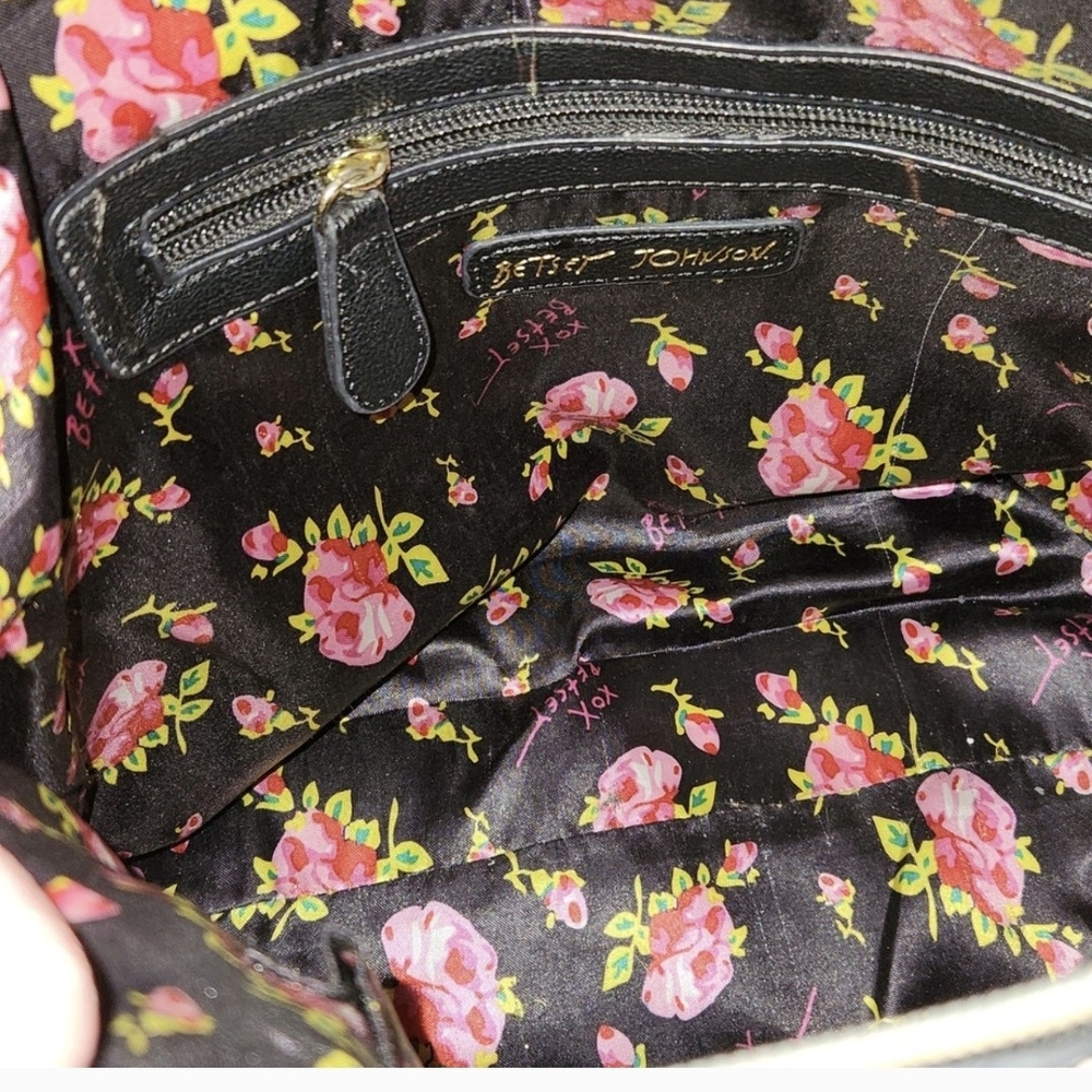 Betsey Johnson Striped Floral Satchel Crossbody with Blue Bow Preloved - Picture 9 of 16